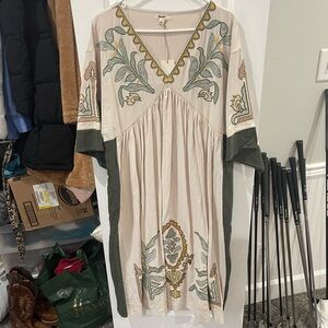 Women’s Maxi Dress with Embroidered Detail — Olive & Ivory
